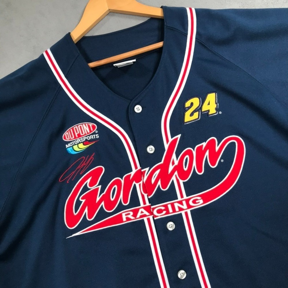 Vintage Jeff Gordon Racing NASCAR Baseball Jersey Men's XL Blue 90s Y2K Shirt